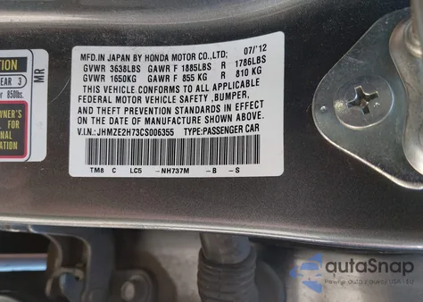 2012 Honda Insight Ex z USA, uszkodzony, nr VIN JHMZE2H73CS006355